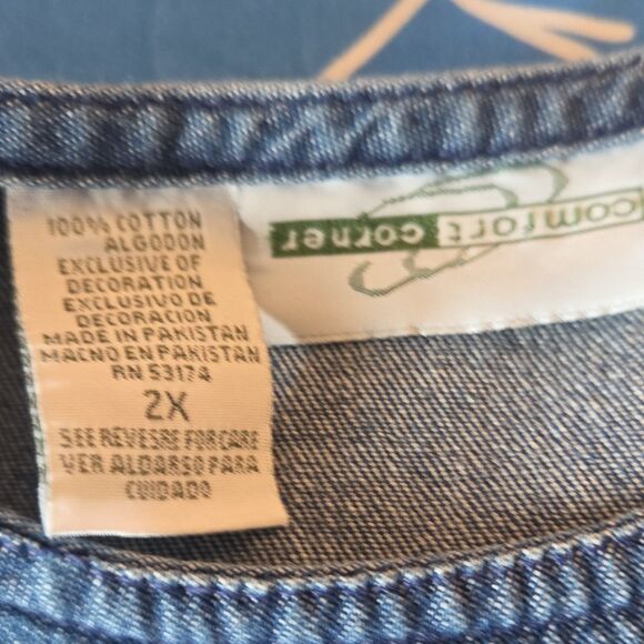 Comfort Corner Blue Denim Sleeveless Embroidered Long Shift Dress Women Size 2X - Picture 2 of 6